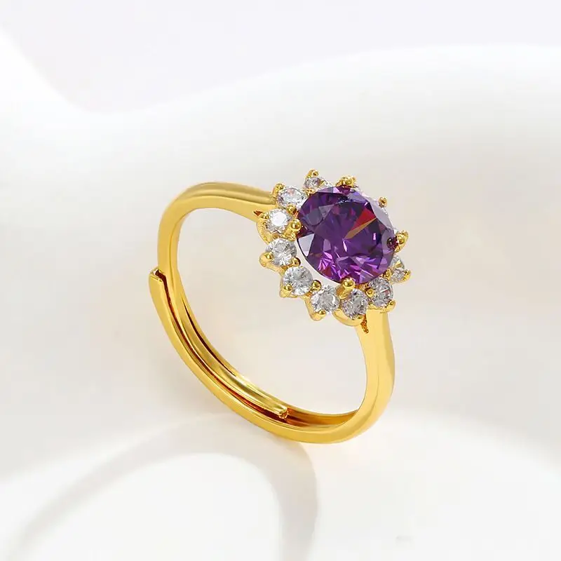 سعر الجملة-4 مخالب متعددة الجولة الزركون خواتم الخطبة للنساء الذهب الخالص مطلي مجوهرات مقلدة لا النيكل