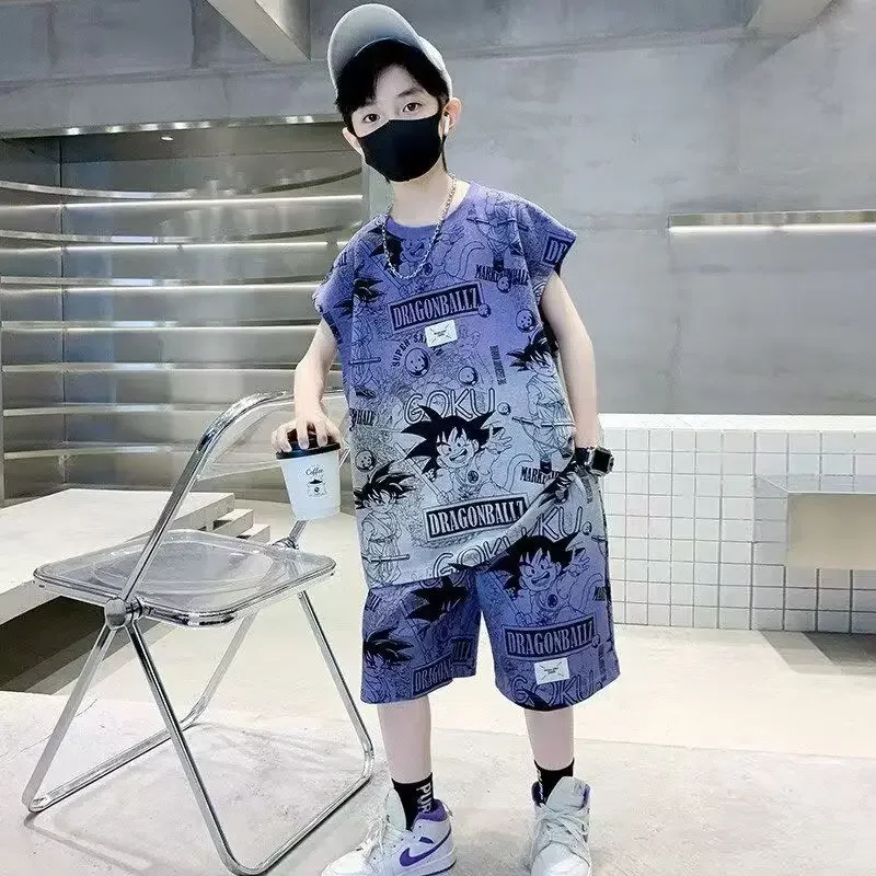 

Children Cartoon Print Boys' Summer Set Round loose kids Short Sleeve+Shorts Two Piece clothes suits