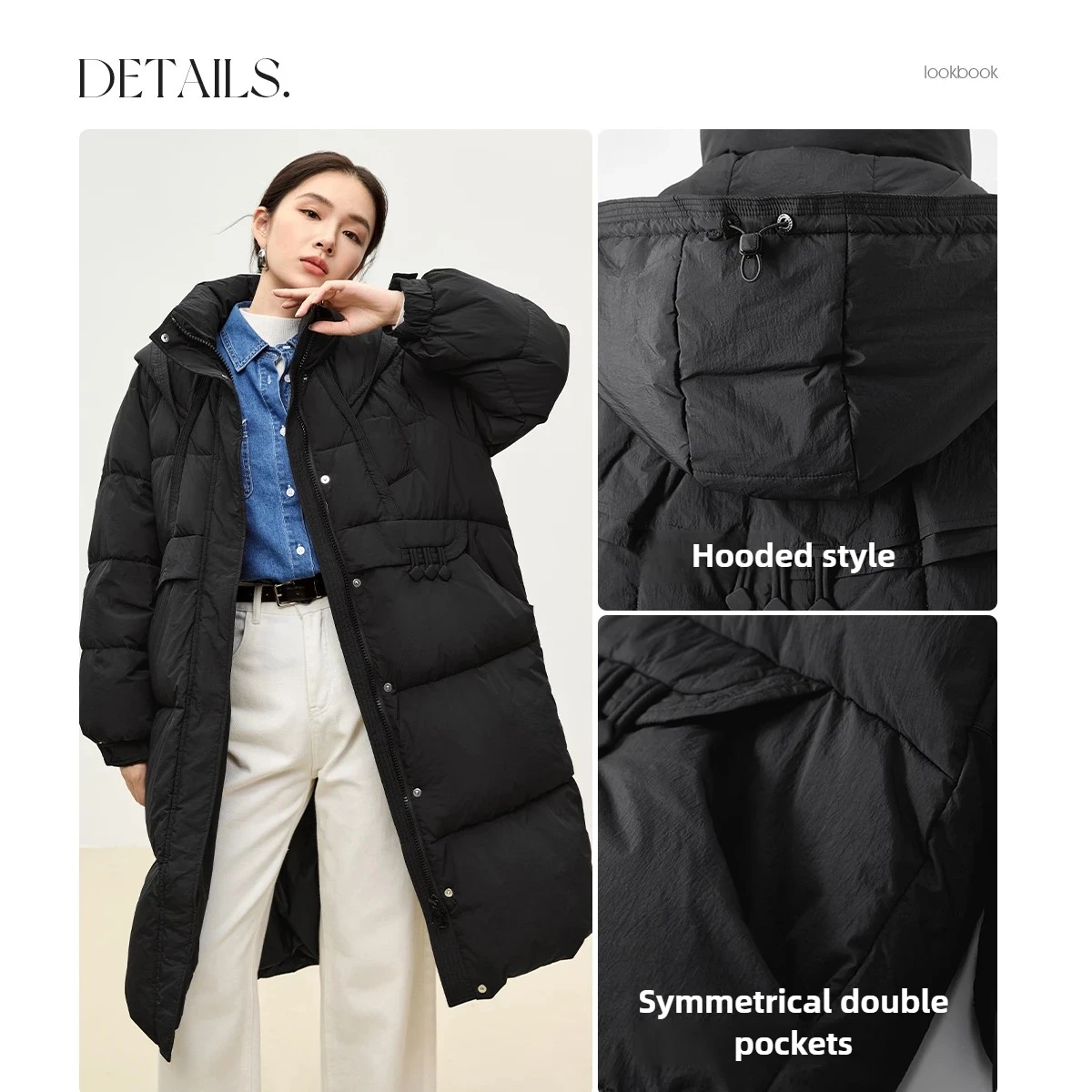 SENTUBILA أنيقة أسفل سترة المرأة 2025 شتاء جديد دافئ طويل أسفل معاطف الصلبة يندبروف مقنعين معطف منتفخ الإناث W44Y56062 #2