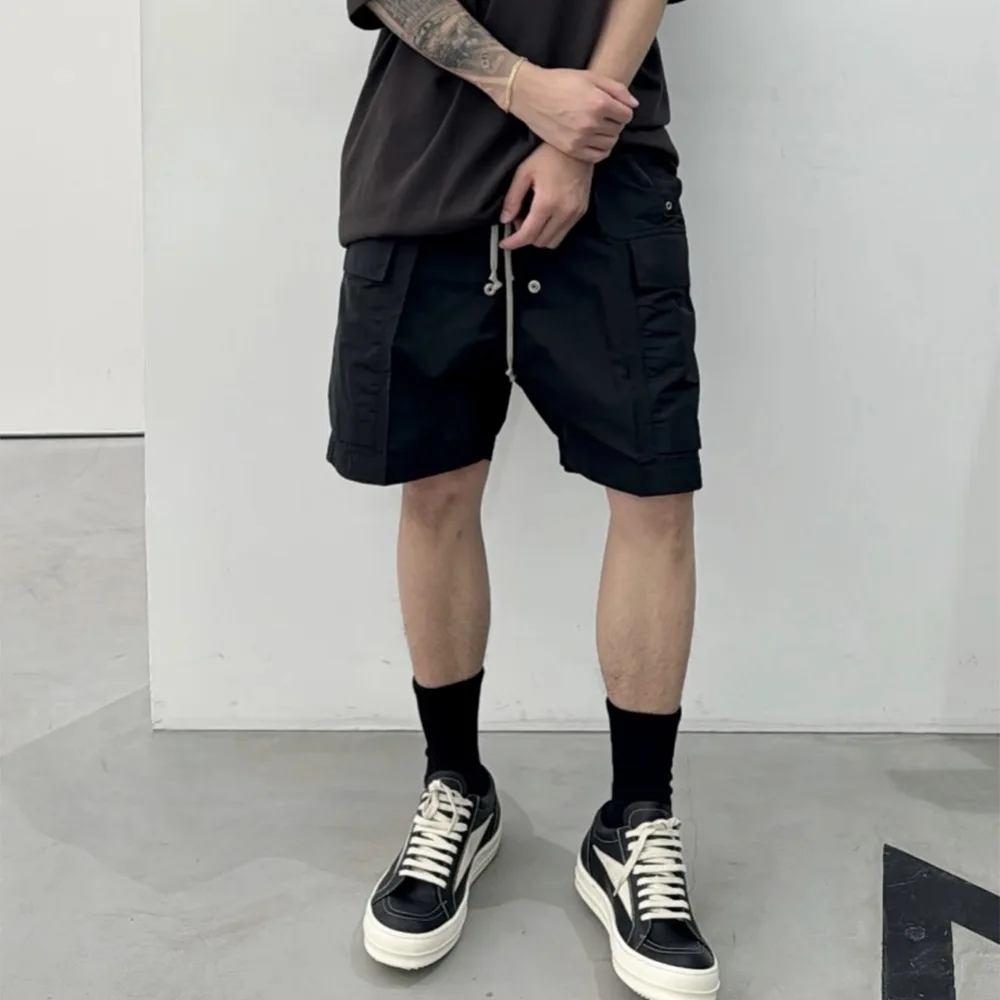 High Street RO Style Shorts Men's Nylon Multi Pocket Solid Color Loose Casual Workwear Drawstring Casual Loose Shorts