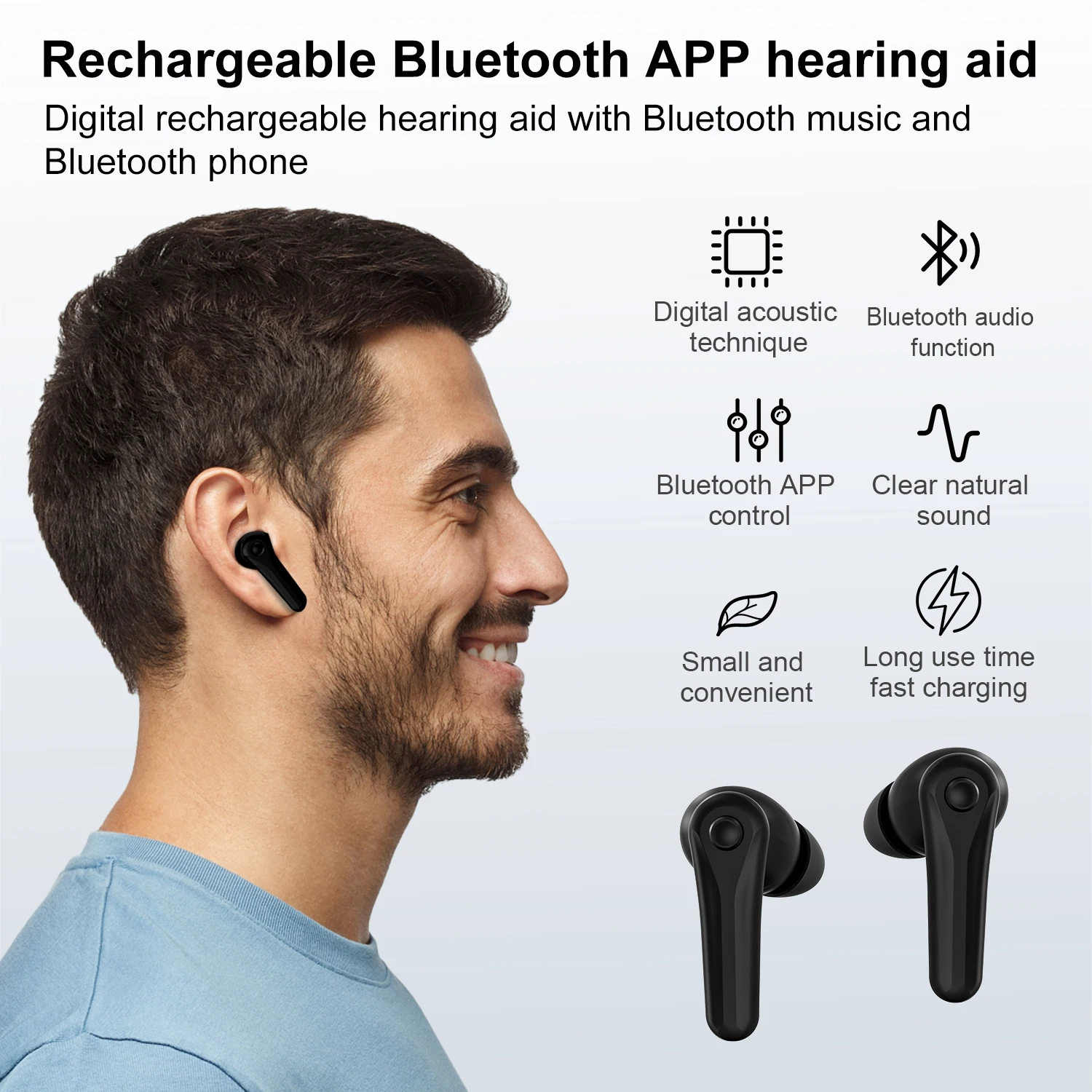 Bluetooth noise cancelling hearing aid audio amplifier, hearing loss hearing aid APP control programmable high-end hearing aid