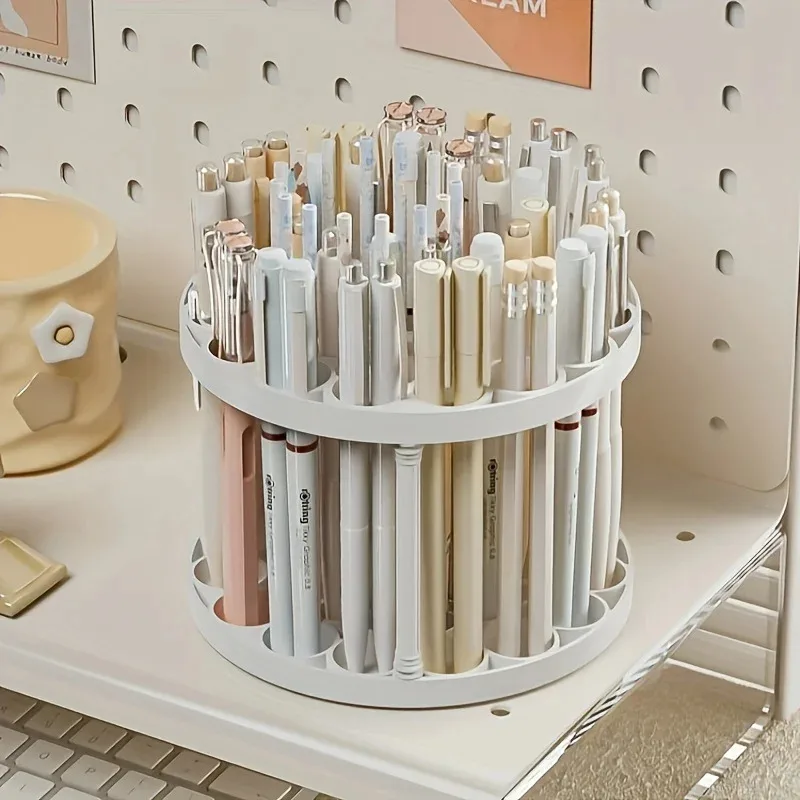 

White Glazed Rotating Organizer - 360° Brush Holder for Art Supplies, Pens & Makeup Tools (Space-Saving)