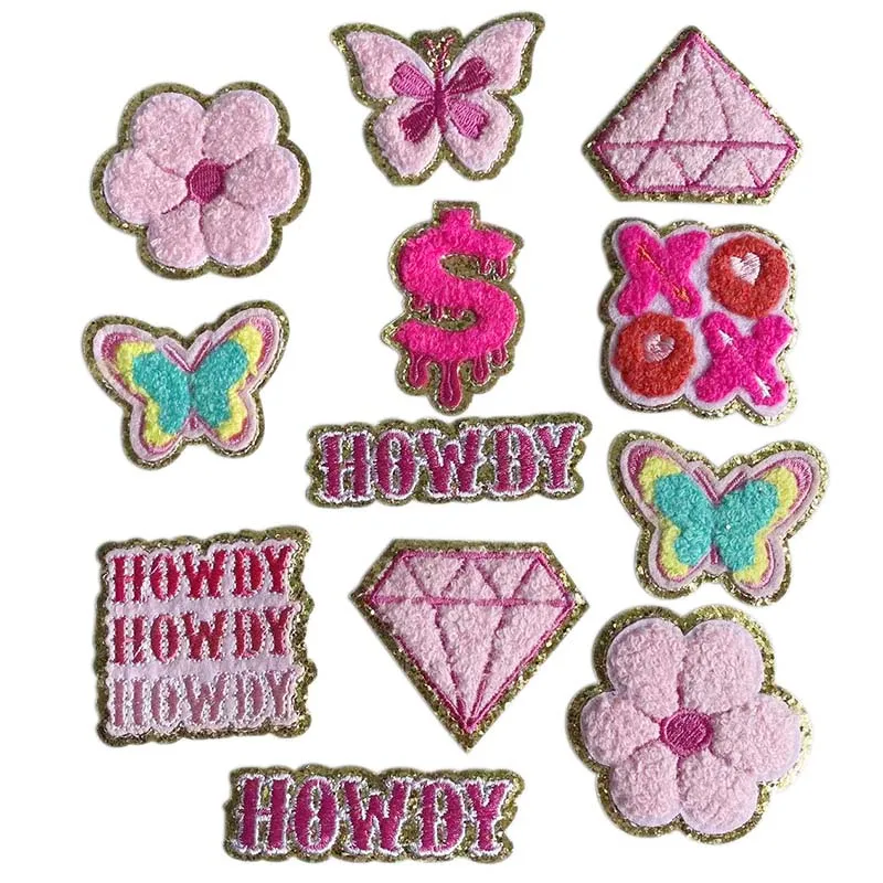 5 Stück/HOWDY, Schmetterling, Blume, Buchstaben Chenille-Aufnäher Kleiderapplikationen Aufkleber Bestickte Aufbügelbare Patches, DIY Nähzubehör – Detail 4