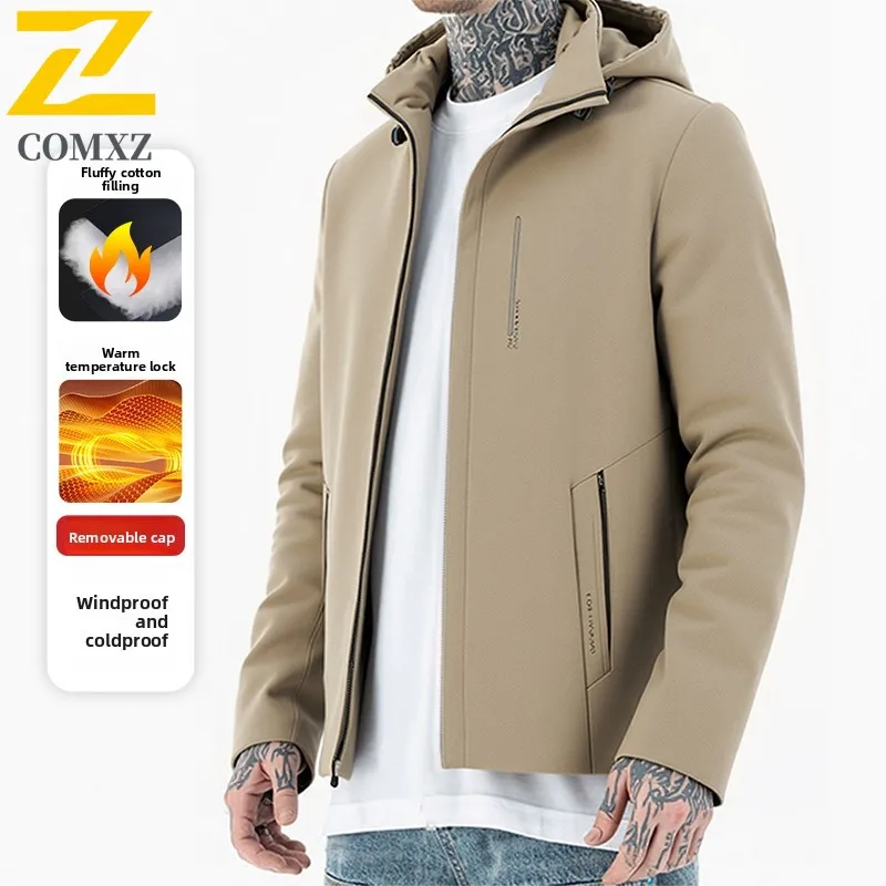 

2025 Men's Cotton Coat Autumn Winter Fashion Classic Windproof Warm Business Hooded Cotton Coat Outdoor Casual Zipper Parka Coat