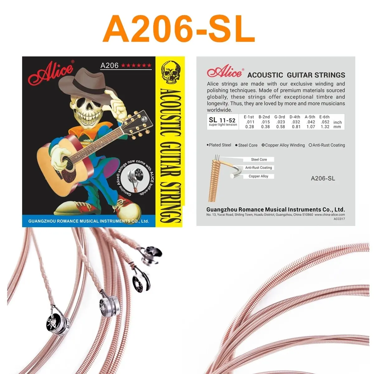 Alice Acoustic Guitar Strings 6 Pcs/Set Musical Instrument Guitar Parts Accessories 206/306/406/407C-SL