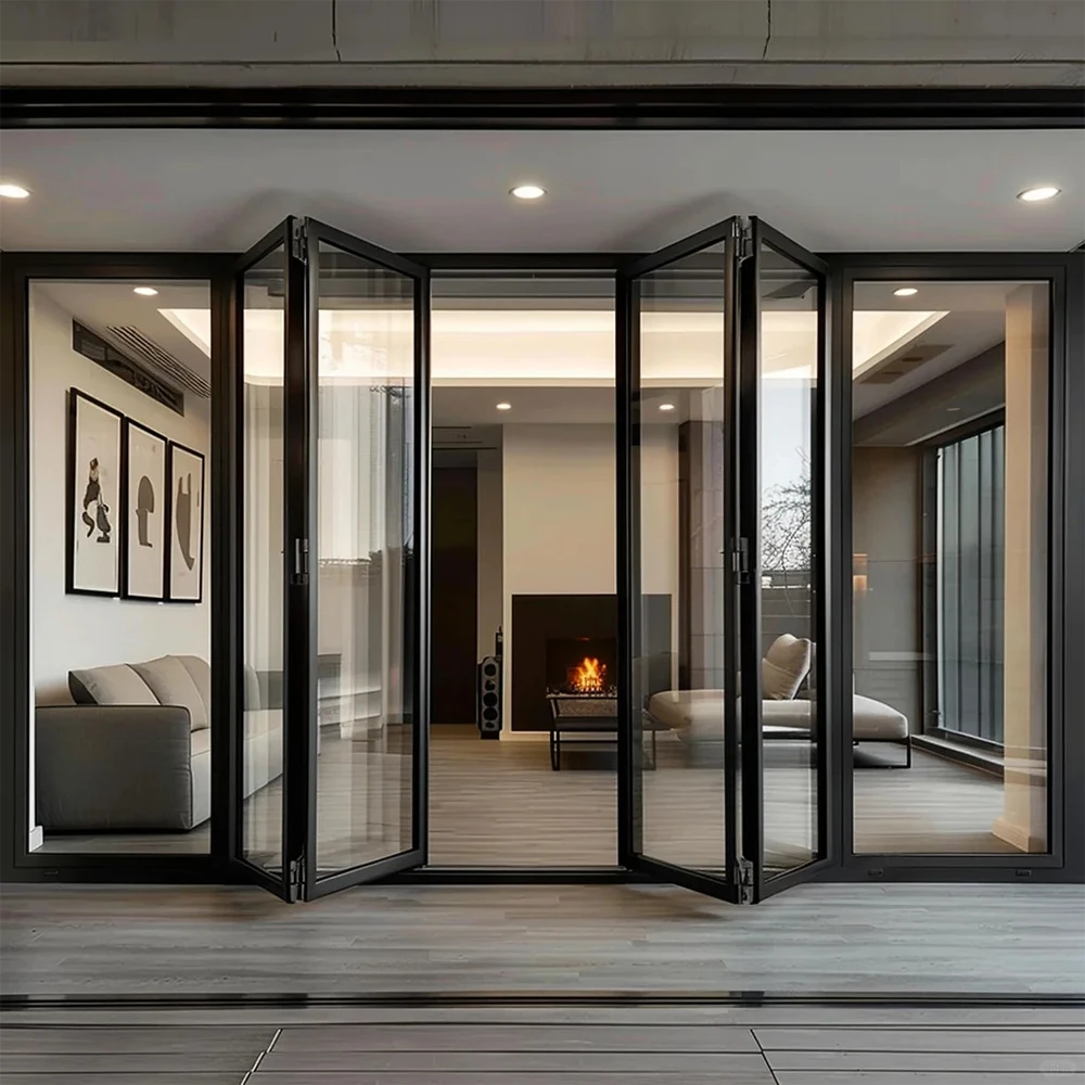 Folding Door Bi-Fold Entry Interior Door Double Glass Aluminum Panoramic Patio Accordion Doors for House Soundproof Custom