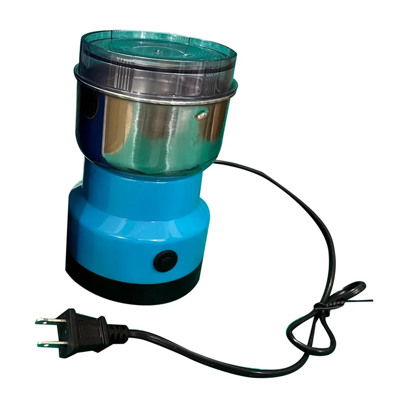 Portable Electric Seasoning Spice Coffee Grinder Machine Stainless Steel Grain Grinder 4 Blades Kitchen Tool US Plug Blue