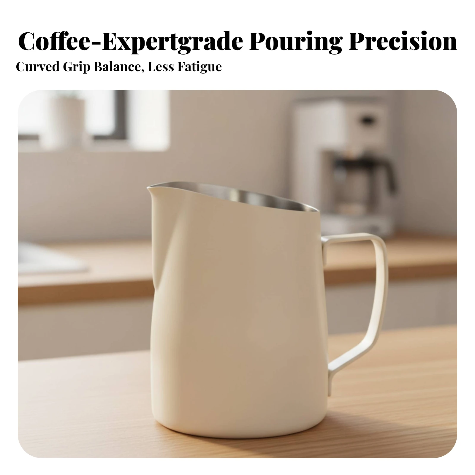 Stainless Steel Latte Pitcher Easy-Grip Milk Pitcher with Slanted Spout Espresso Steaming Cup Compact Pouring Jug Mirror Finish