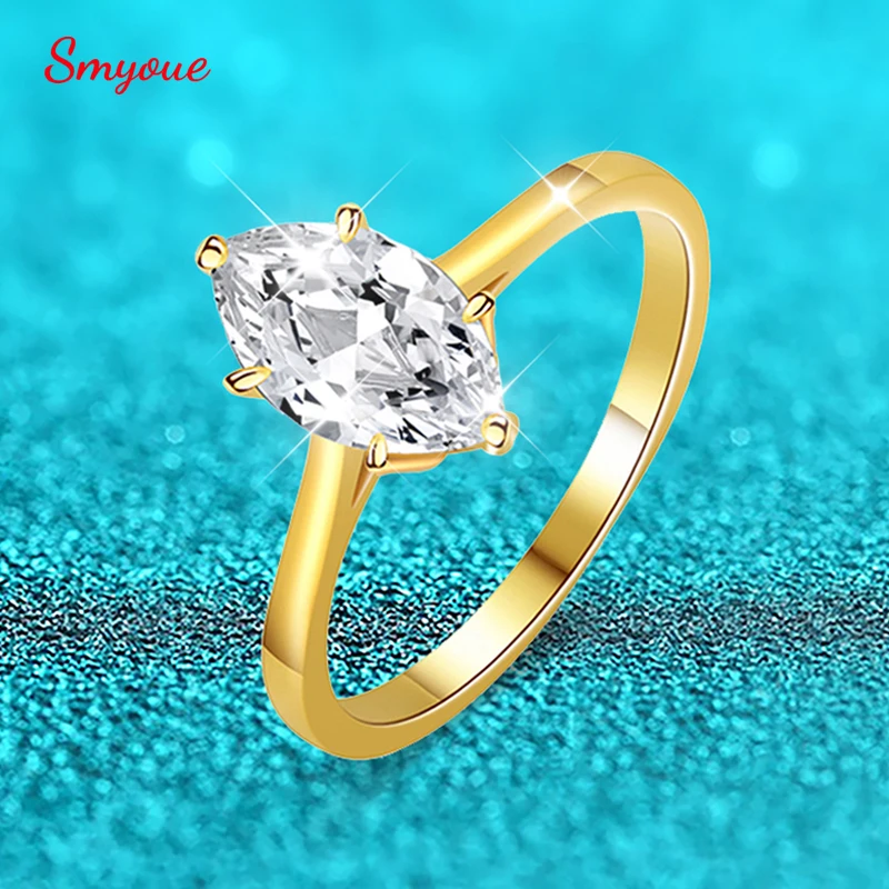 

Smyoue 18k Plated 1CT Marquise Cut Wedding Moissanite Rings for Women Luxury Jewelry 925 Sterling Silver Bridal Engagement Ring