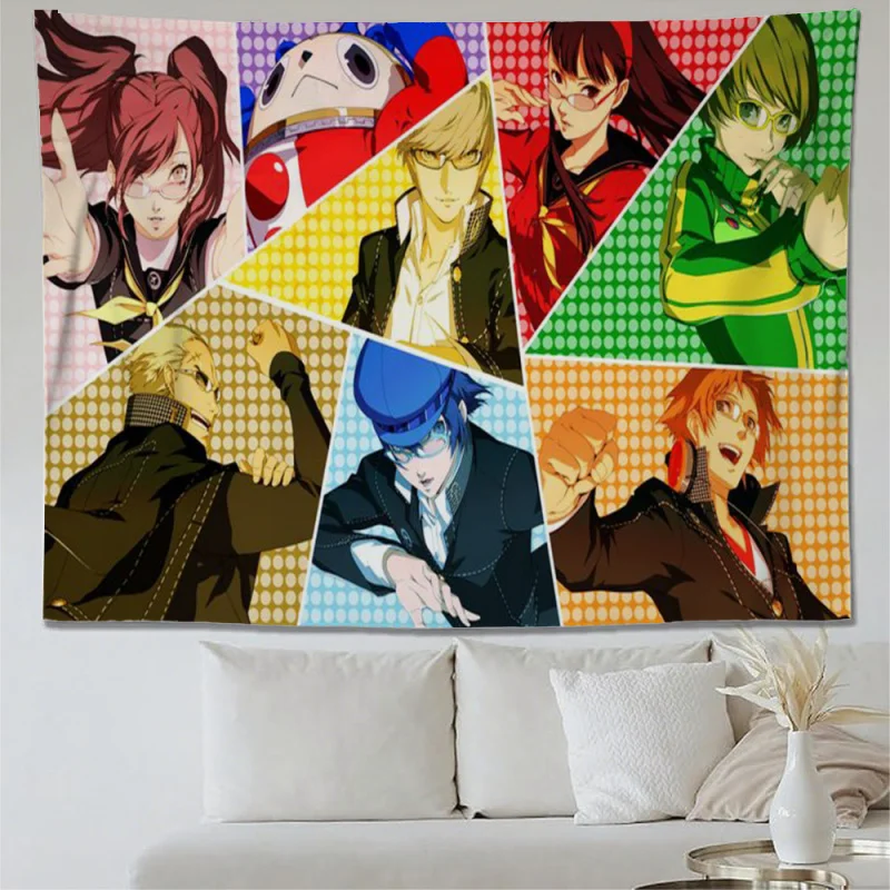 VIKAMA Persona 4 Anime Collage Wandteppich Schlafzimmer Kopfteil Dekor Leichtgewichtiger Wohnzimmer Sofa Wandbehang Stoffkunst ﻿