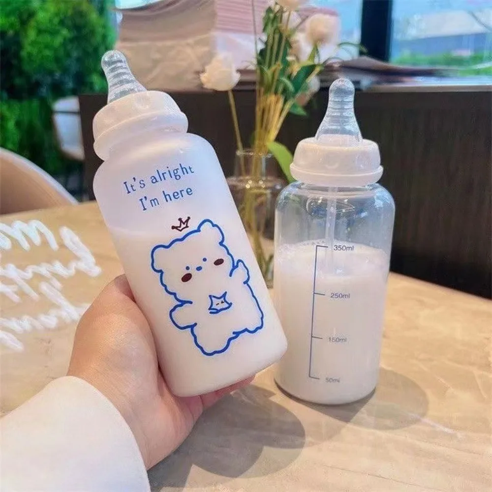 400ml Cute Strawberry Bear Water Bottle 400ml Frosted Drinking Bottles Portable Leakproof Transparent Cup Girls Kids 