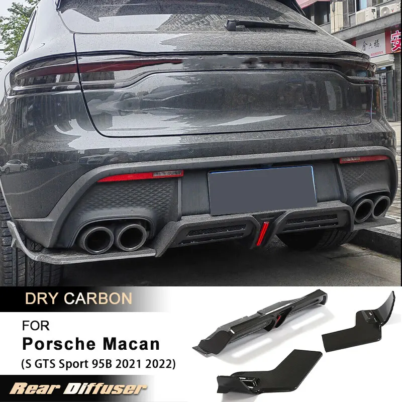 

Car Rear Bumper Diffuser Lip Spoiler for Porsche Macan S GTS Sport 95B 2021 2022 Rear Apron Lip Body Kit Prepreg Dry Carbon