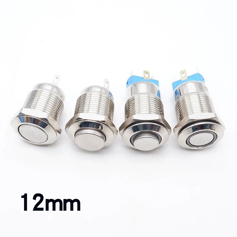 12mm button without fixed metal lighting button switch Led high head/flat 12V lock light waterproof instantaneous self reset