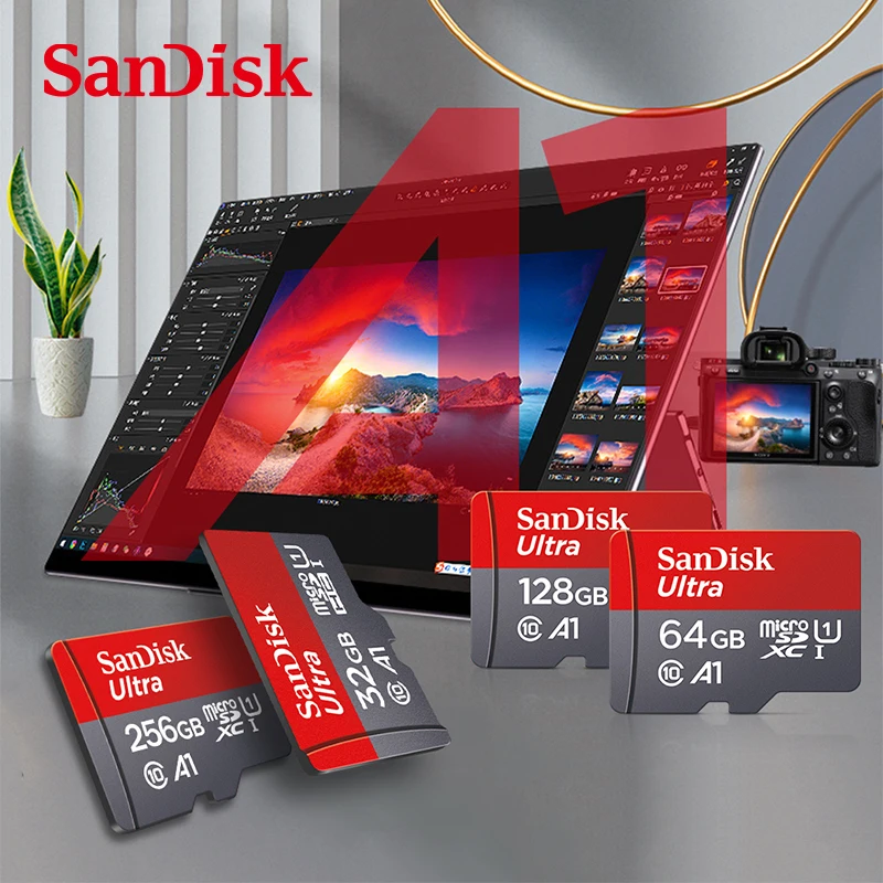 Sandisk Ultra A1 Micro SD Card 128GB 32GB 64GB 256GB Memory Card STF Flash Card Memory Cards 32/64/128GB for Phone + Card Reader