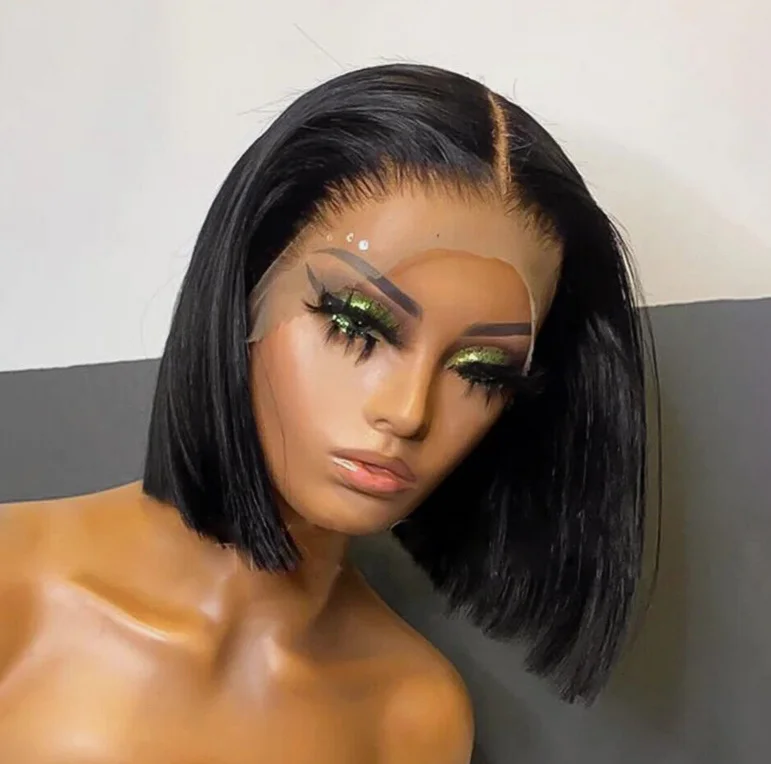 Women Black Bob Wig T Part Lace Front Human Hair Wig Short Human Hair Bob Wig