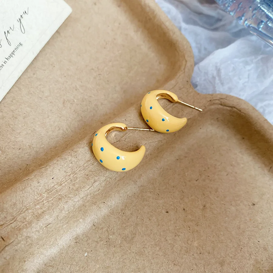 ต่างหูเงินแท้ทรงเข็มรูปตัว C ลายจุดเคลือบเงาแบบเย็น ดีไซน์ใหม่ ต่างหูแบบติดหู ดีไซน์หรูหรา ทันสมัย สไตล์เฉพาะกลุ่ม