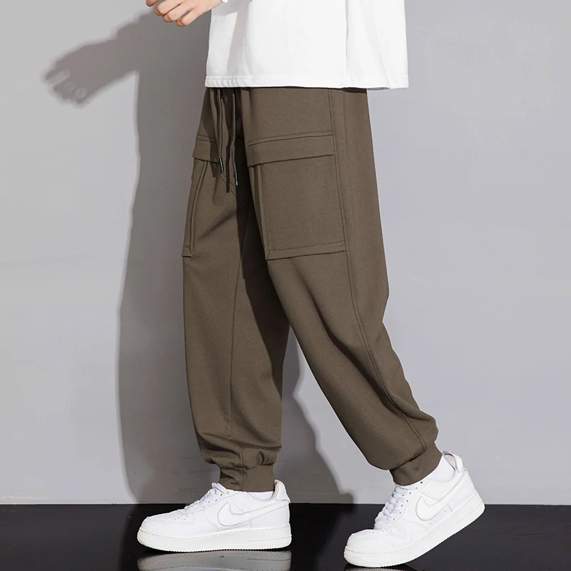 L-7XL Outdoor Casual Pants Autumn High Street Straight Solid Color Sports Pants Big Size Loose Elastic Waist Daily Cargo Pants