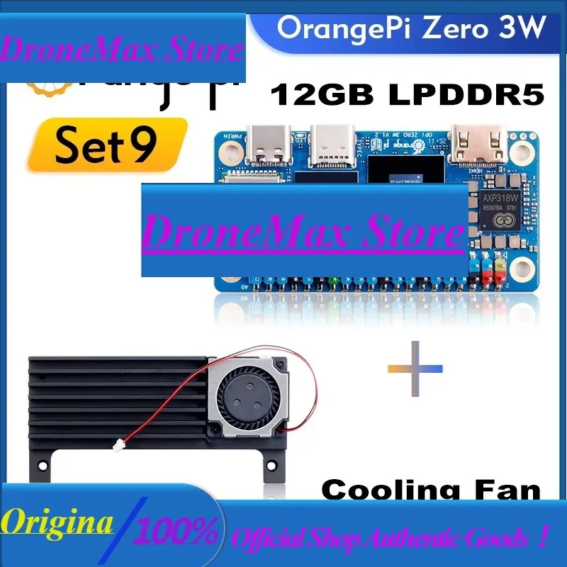 DroMaOrange Pi Zero 3W 12GB Ram + Fan Development Board LPDDR5 Allwinner A733 Chip 3Tops NPU Wi-Fi6.0+BT5.4 Single Board Compute