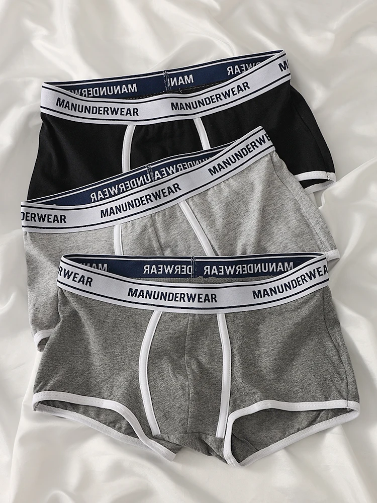 3-Pack Men's Cotton Boxers - “MANUNDERWEAR” Waistband, Soft & Breathable, 3 Counts