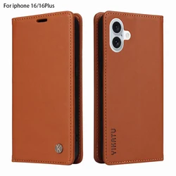 Case For Iphone 16 Plus Luxury Magnetic Attraction Stand Flip Leather Wallet Phone Cases For Iphone 16 Plus Coque Cover