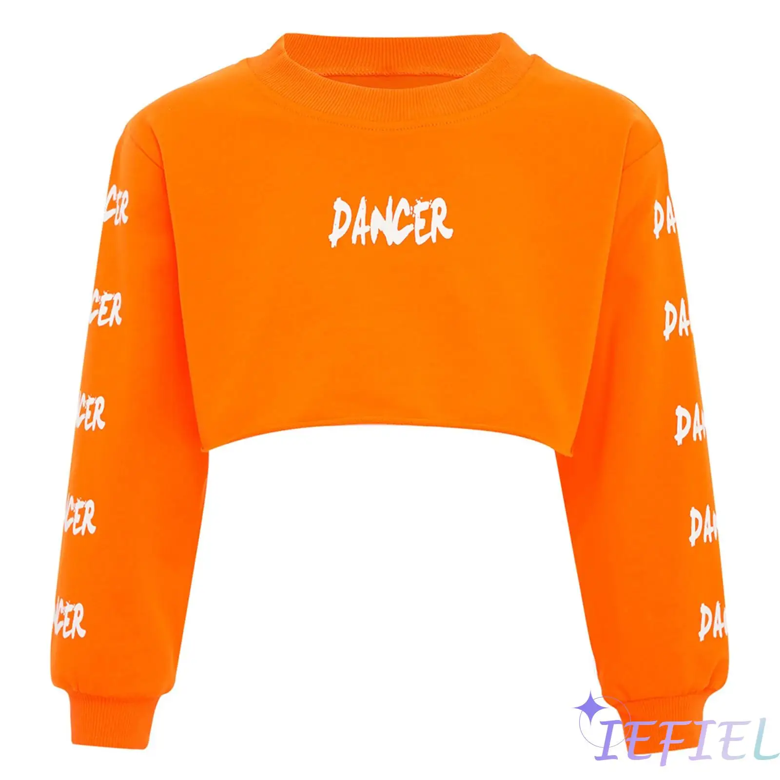 

Kids Girls Hip-Hop Jazz Dance Top Fashion Streetwear Spring Autumn Round Neck Long Sleeve Letter Printed Cropped Top Sweatshirt