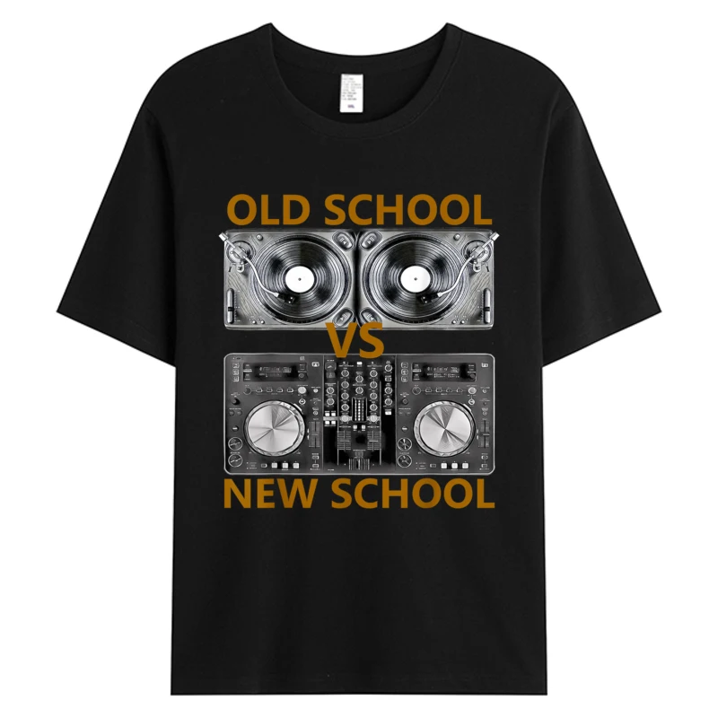 

Old School Dj Vs New School Dj Men's Cotton Fabric Novelty Designer Pattern T-shirts Printing House/Dance Music Lover Tees