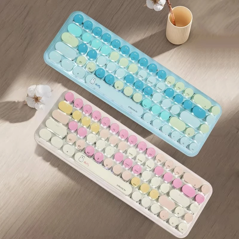 Miffy Kawaii Anime Cartoon Rabbit Wireless Bluetooth Mechanical Keyboard Green Axis Office Retro Punk Game Mechanical Keyboard