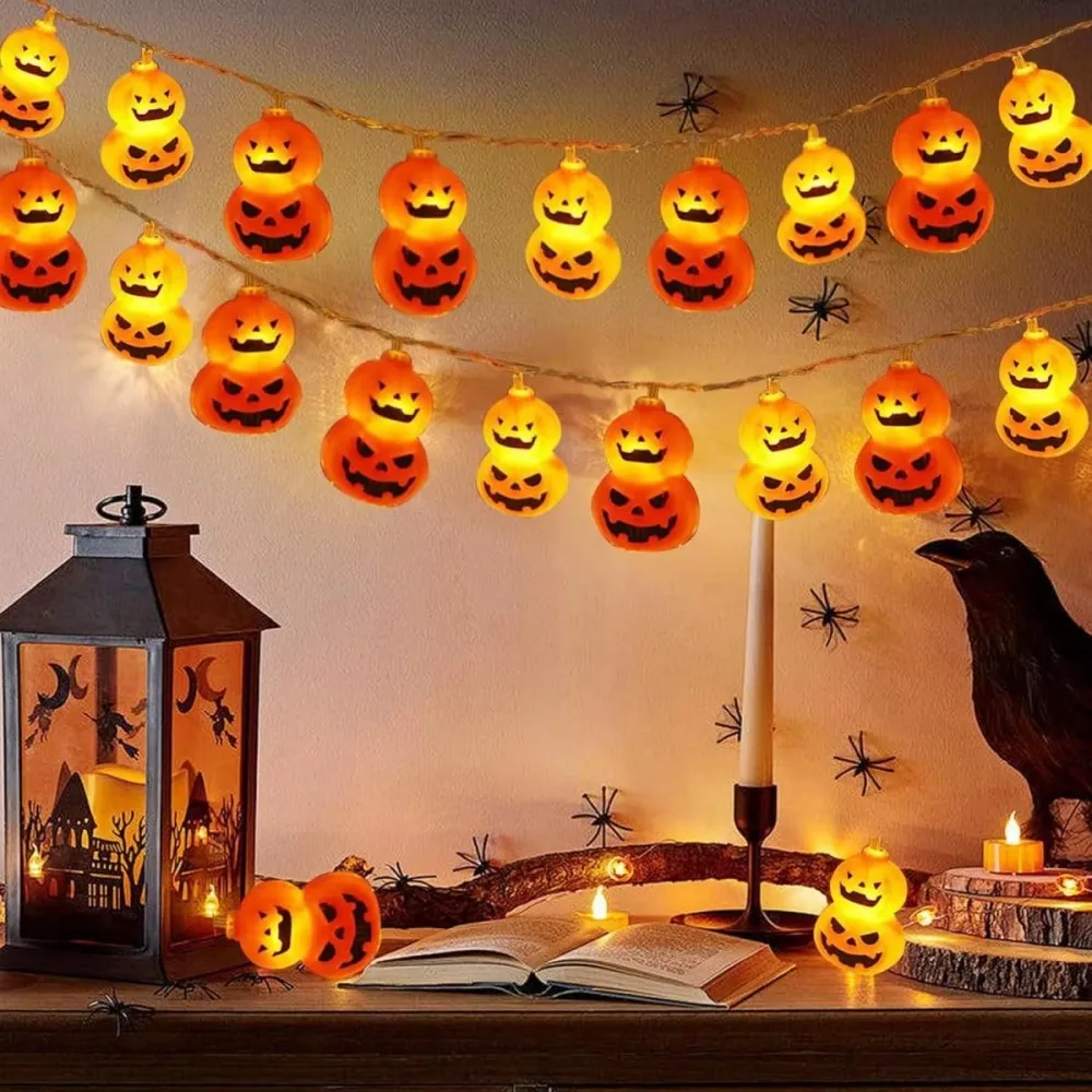 

1PC 10/20LED Halloween Double Stack Pumpkin LED String Lights, Jack-O-Lantern Fairy Lights for Halloween Party Outdoor Decor