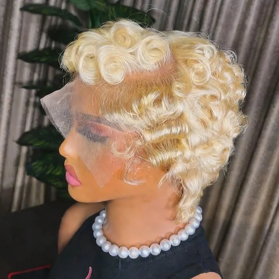 

613 Short Bob Wig Loose Wave Pre Plucked Bleached Knots Pixie Cut 13x4 Transparent Lace Front 100% Human Hair Wigs For Woman