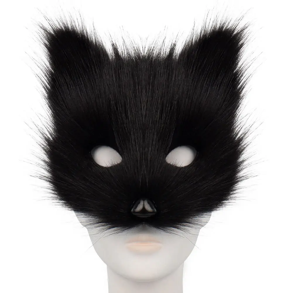 New Simulation Fox Mask Cos Gloves, Plush Fox Tail Handmade Beast Tail Cosplay Prop Set