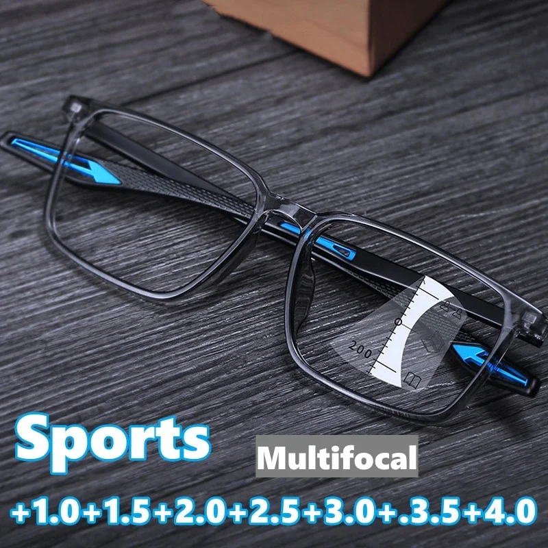 

Fashion Multifocal Progressive Glasses Trendy Blue Light Blocking Sports Reading Glasses Men Women HD Lens Near and Far Eyewear