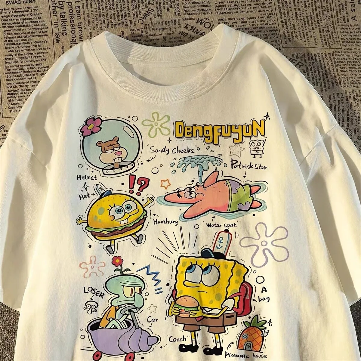 2026 New SpongeBob SquarePants Pattern T-shirt, Adult and Children's Casual Short-sleeved Cotton Top