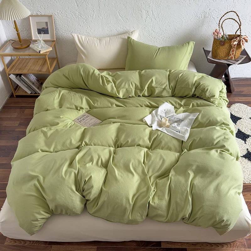 

Ins Style Solid Color Wash Cotton Duvet Cover Set Bed Sheet Four Piece Set Super Soft Comfortable Comforter Cover Bedding Set