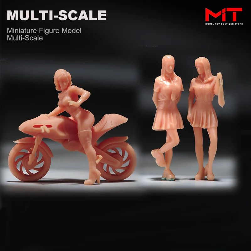 

Miniatures Unpainted 1/24 1/43 1/64 1/87 Scale Girl Motorcycle Student Professional Woman Scene Props Figures Model Figurine Toy