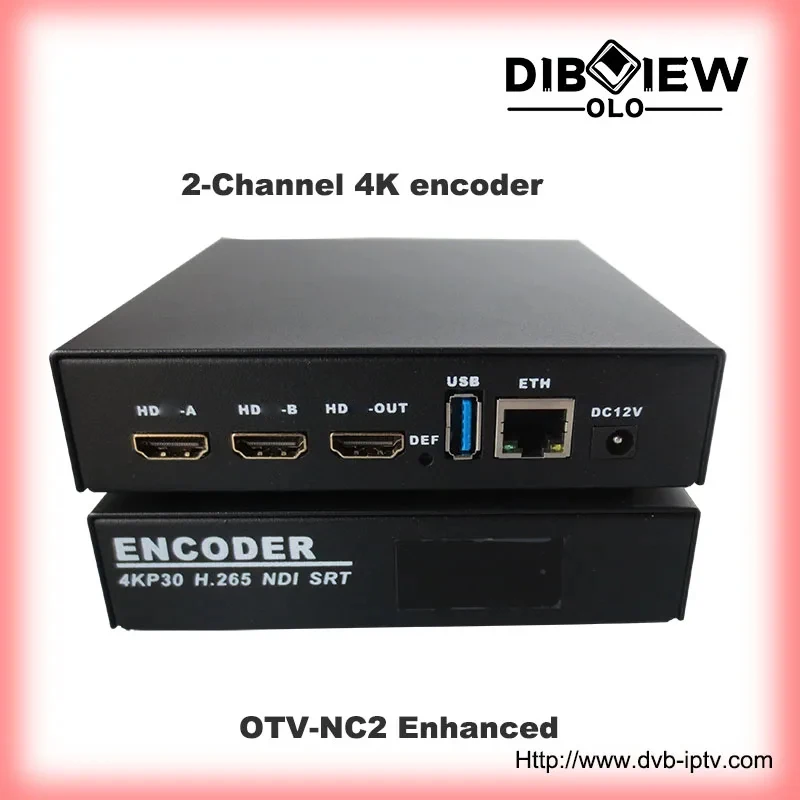 OTV-NC2 NDI H265 H264 Enhanced 2 Channel 4K Video Encoder Decoder Recording Streaming Media SRT facebook Youtube Wowza