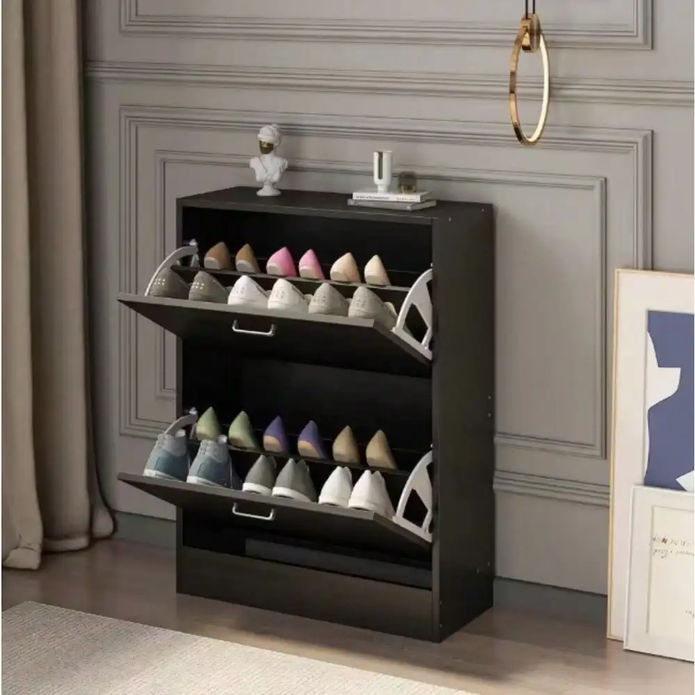 

22.4 in. W x 28.9 in. H Black 2-Drawer Shoe Storage Cabinet with Foldable Compartments Entryway Hallway (12-Pair)