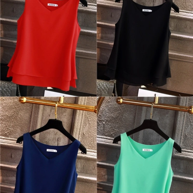 Baner danni Damen Tops und Blusen Sommer Modemarke ärmellose einfarbige Chiffon lose plus Größe lässige Damen bekleidung