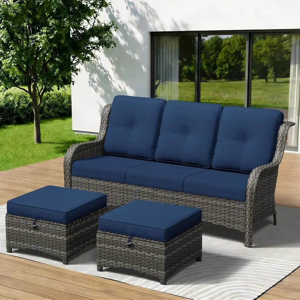 3-Piece Outdoor Couch Set, Include Wicker Patio Soa with Thickened Olein Cushions, High Back and Deep Seating, Hand-Woven PE Rat