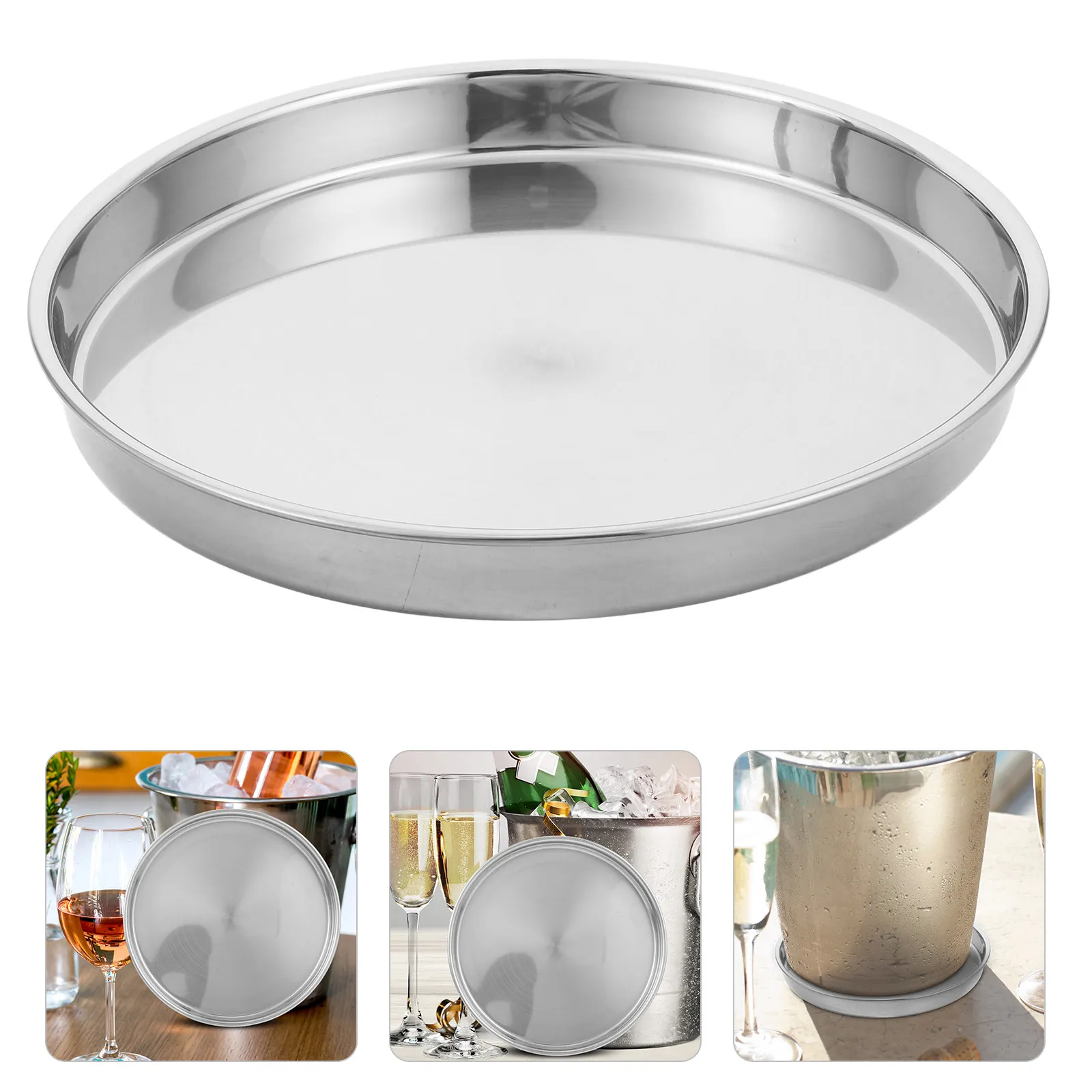 Ice Bucket Drip Tray Stainless Steel Polished Round Water Catcher Stable Base for Bar Counter Party Beer Bucket Cooler Drip Pan