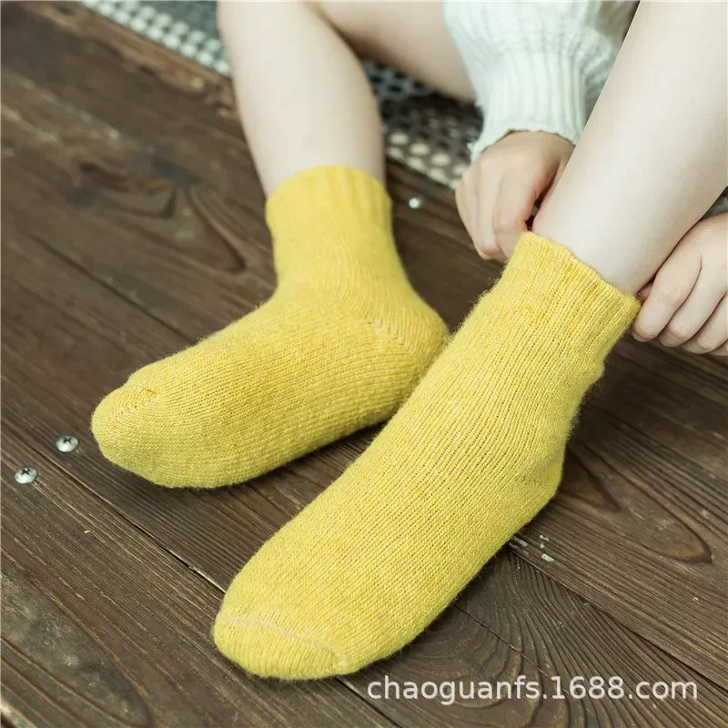 Baby Socks Warm Velvet Plush Thick Pit Pattern Children Boys and Girls Solid Color Mid Tube Terry Sock Accessories Autumn Winter