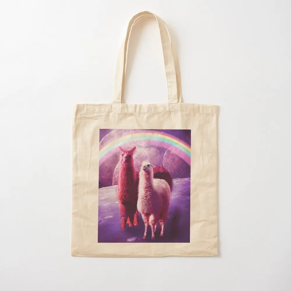 

Crazy Funny Rainbow Llama In Space Tote Bag shopper bag women Women's beach bags Large bags for women Canvas Tote Bag