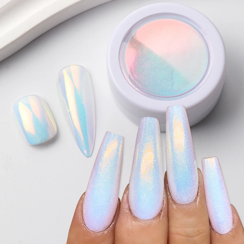 1/2 Stück Rosa Aurora Chrom-Nagelpuder Schillerndes Meerjungfrauen-Pigment Schimmerndes Neon-Perlen-Nagelkunstpulver Sommer-Maniküre-Dekoration – Detail 5