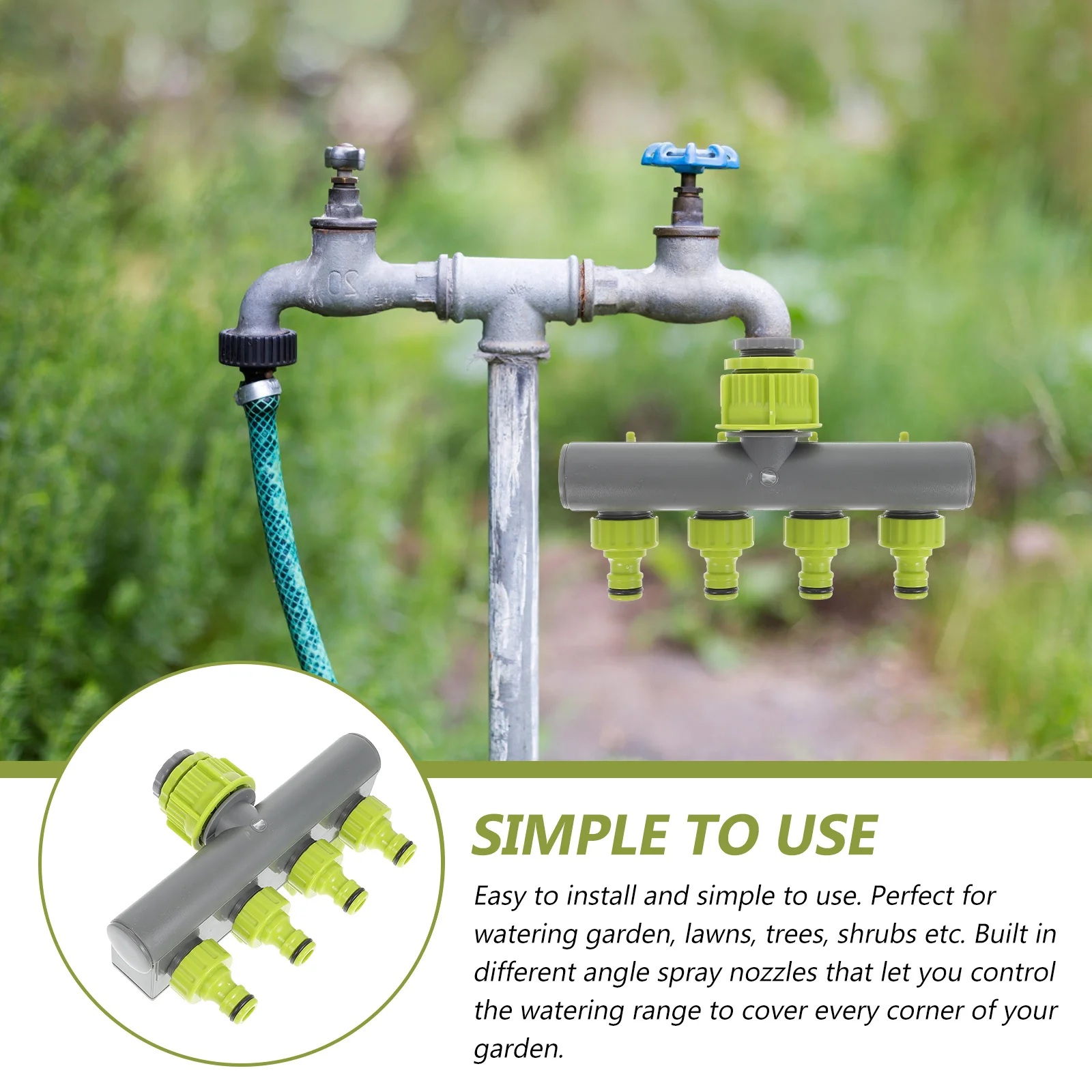 

Garden Hose Splitter Heavy Duty ABS Plastic 4 Outlet Hose Adapter Manifold Water Faucet Connector Durable Anti Leak