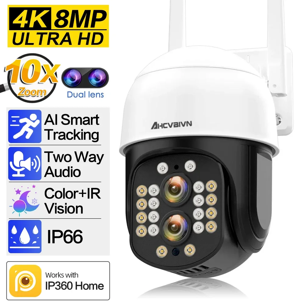 

4K 8MP Dual Lens Wifi PTZ IP Camera Outdoor Color Night Vision 10X Zoom Wireless Home CCTV Security Surveillance Camera 4MP