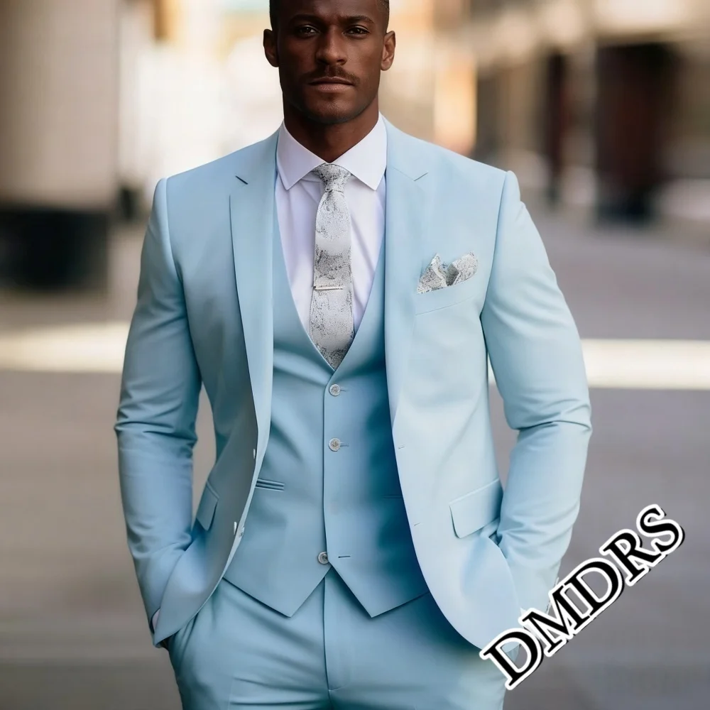 

Exquisite Sky-Blue Men's Suit Set 2PCS For Wedding Formal Slim-Fit Business Men's Suit Set Handsome Office Men's Suit Set
