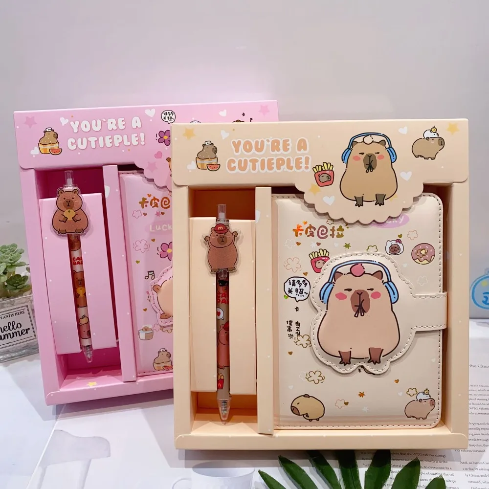 Capybara Kawaii Ballpoint Pen Set, Papelaria bonito dos desenhos animados, Estudante Crianças Gel Pen, Caixa De Presente De Aniversário