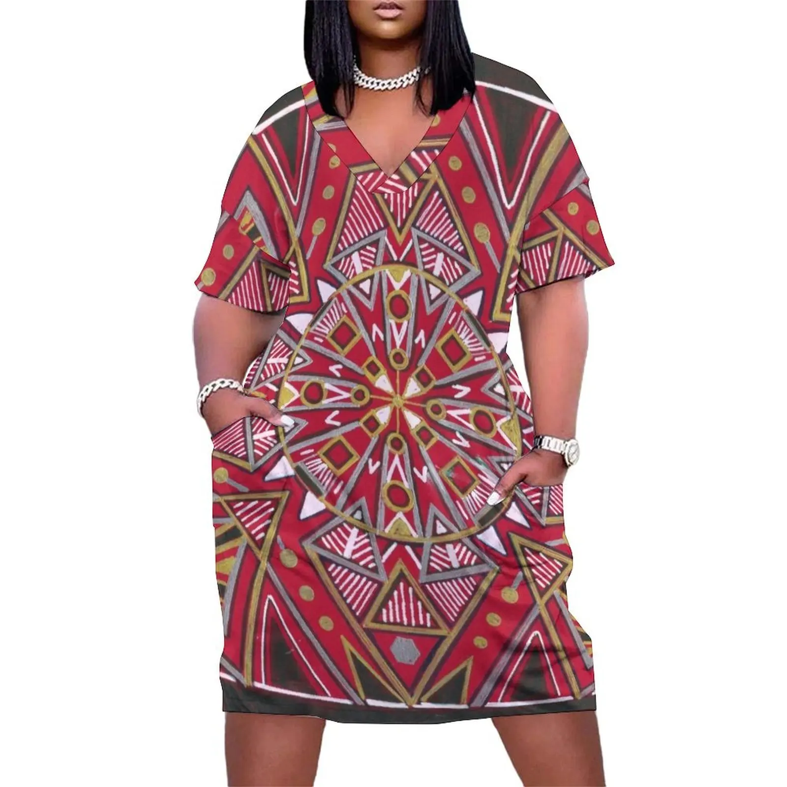

Lock and Keys Loose Pocket Dress long sleeve dress Women's summer dress
