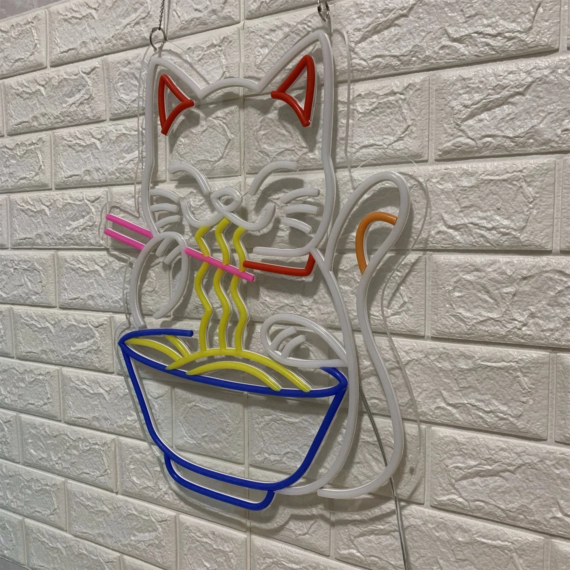 Kot na szczęście Ramen Anime Neon kot na szczęście japoński makaron lampa neonowa dekoracje ścienne niestandardowe Neon restauracji dekoracja