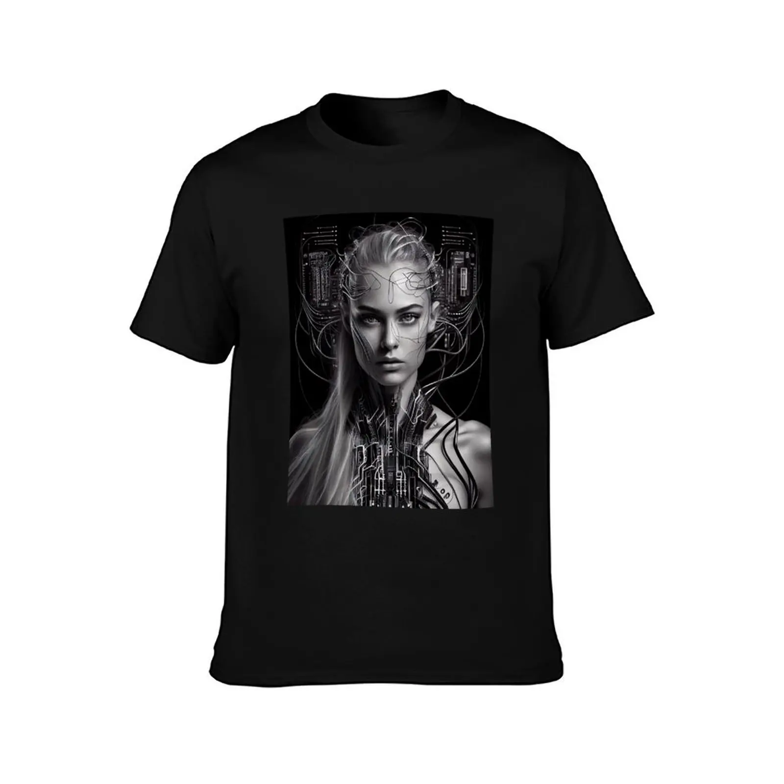 AI Art Cyborg Woman #02 T-Shirt Tough Fabric Work Tee T-Shirt