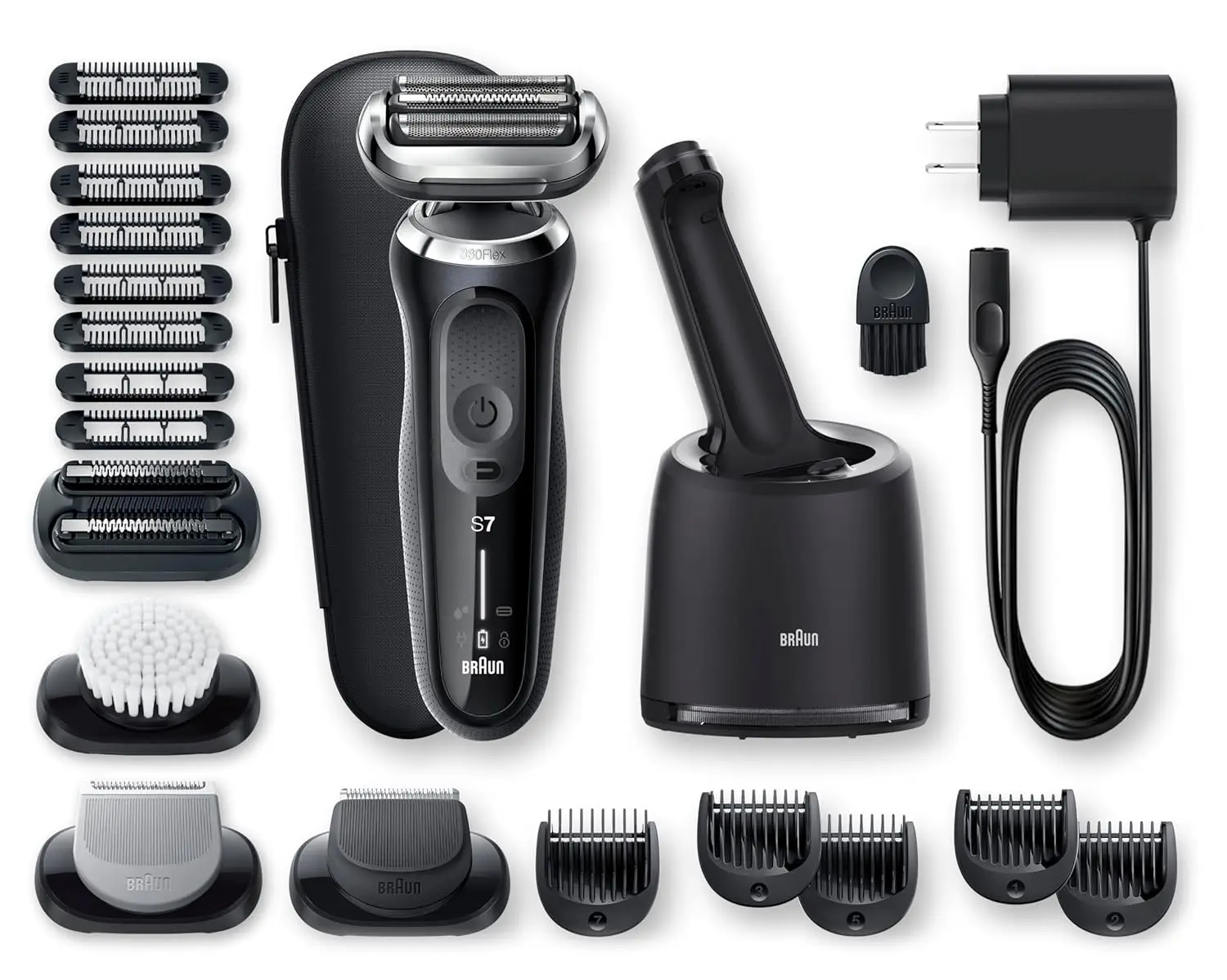 7 7091cc Flex Electric Razor for Men with SmartCare Center, Beard Trimmer, Stubble Beard Trimmer, Body Groomer and Exfoliating